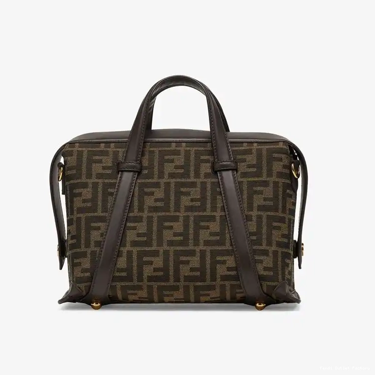 Vintage HOT Brown Fendi FF In Medium 365 Boston Bag Fabric Motif 0426